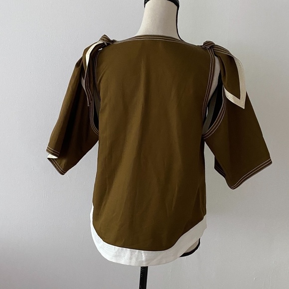 Chloé Brown White Details Cold Shoulder Blouse S - Picture 7 of 12